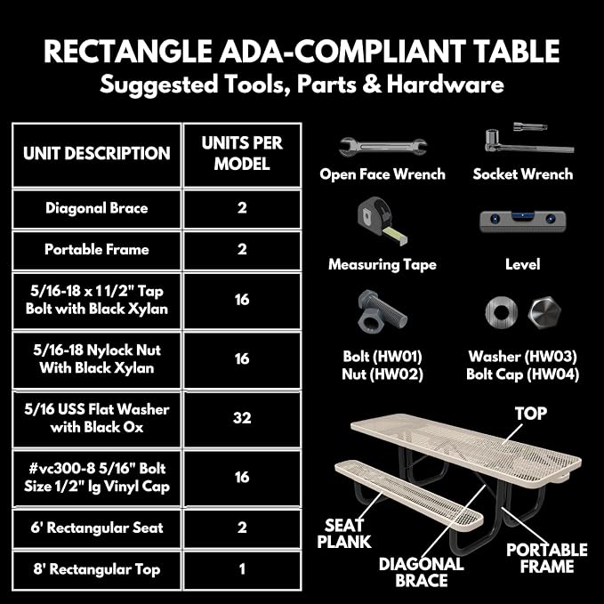 COATEDOUTDOORFURNITURE Heavy-Duty Portable ADA-Compliant Outdoor Picnic Table, Punched Steel Patio Furniture Made in America (8ft Rectangular, Both-Side Handicap, Dark Green with Dark Green Frames)