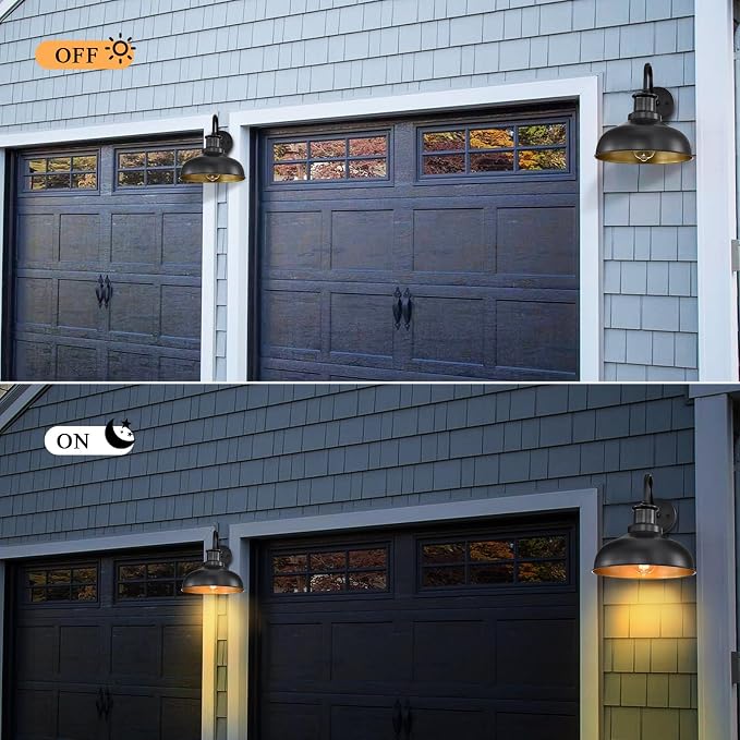 Outdoor Barn Lights, Farmhouse Outdoor Wall Sconces, Rustic Exterior Wall Mount Lights, Vintage Outside Lighting Fixtures, Industrial Black Gold Lanterns for Barn Shed Porch Garage Patio, 2 Pack