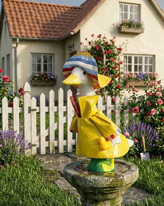 Porch Goose Outfits Raincoat with Hat & Little Duck - 23" Summer Yellow Rain Slicker Lawn Geese Clothes, Cute Porch Goose Spring Outfits for Garden Decor, Funny Gift for Mom Grandma