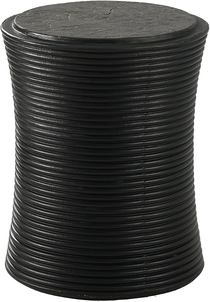 HOMPUS Concrete Outdoor Side Table w Cylindrical Thread, Round Coffee Table, Home Decor Plant Stand Outdoor Accent Table Patio Drum End Table for Living Room, Bedroom or Balcony, Black