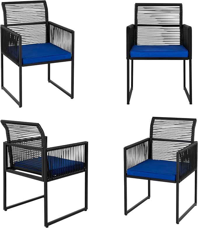 3PC Wicker Patio Dining Bistro Set for 2, All Weather Outdoor Use | Foldable Backrest, Cozy Cushions & Glass Tabletop, Space-Saving, Small Patio Set for Backyard, Balcony, Poolside, Black