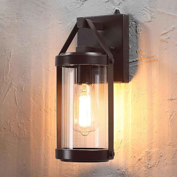 2 Pack Dusk to Dawn Sensor Brown Outdoor Wall Sconce Lightings | Waterproof Exterior Porch Lantern Rustic Outside Garage Light Fixtures Wall Mount for House Patio Front Door