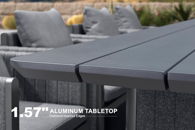 PURPLE LEAF 9-Piece Outdoor Patio Dining Set Modern Large Weather-Resistant Table and Aluminum Chairs Olefin Fabric Cushions for Family Dinners and Indoor Kitchen Decor Grey
