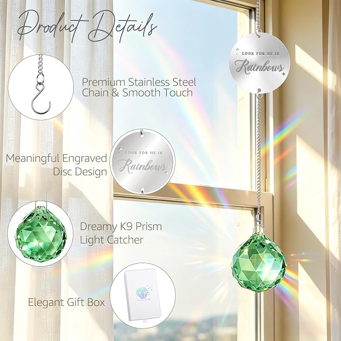 Mooncraftlogy Memorial Gifts for Loss of Loved One, Unique Sympathy Idea, Green Crystal Ball Grief Suncatcher, Rainbow Bereavement Box for Mom Dad Husband Son Daughter