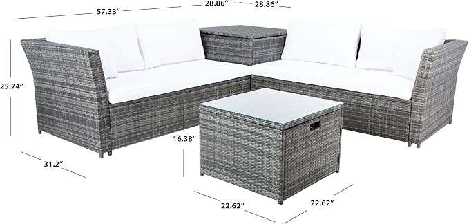 SAFAVIEH Outdoor Collection Helga Grey Brown/White Wicker Conversation Patio Set