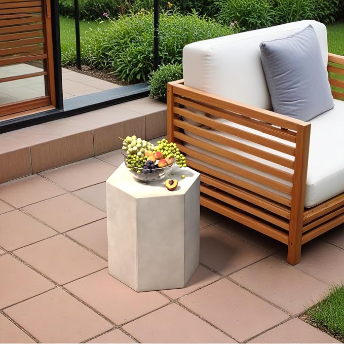 SUNBURY Concrete Side Table, 16" H Outdoor End Table, Morden Decor Side Tables for Patio in Light Grey for Garden, Living Room, Bedroom