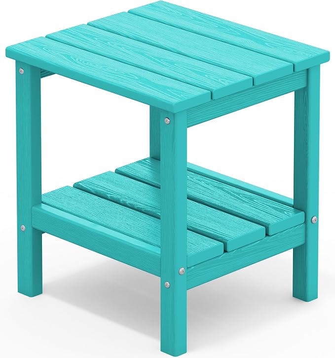 SERWALL 2-Tier HDPE Outdoor Side Table, Weatherproof Rectangular Adirondack Side Table, Aruba