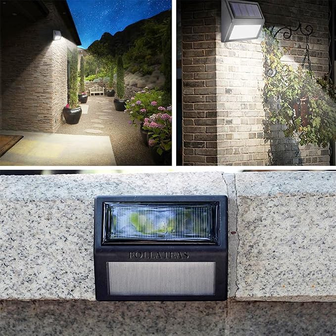 Solar Lights Outdoor, Waterproof Solar Powered Deck Step Lights for Patio Garden Backyard Garage Driveway Pathway Outside Wall Lighting