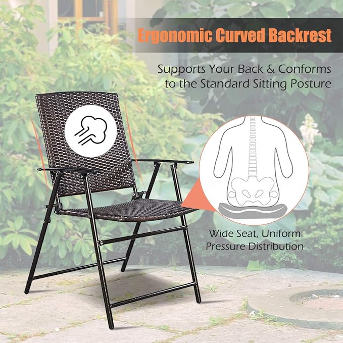 S AFSTAR 5 Pieces Patio Dining Set, 4 Folding Chairs with Table, Portable Wicker Chairs Furniture Set for Outdoor Garden Backyard (4 Chairs w/ 28''H Modern Round Table)