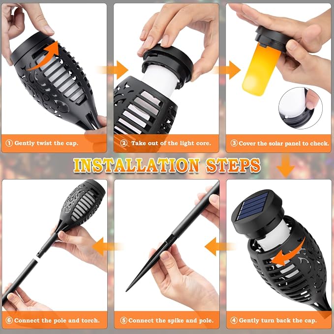16Pack Solar Torch Light Outdoor Flickering Flame for Halloween Decorations | Solar Lights for Outside Halloween Decor, Waterproof Garden Light Solar Powered, Flame Torches for Yard Pathway Decorations