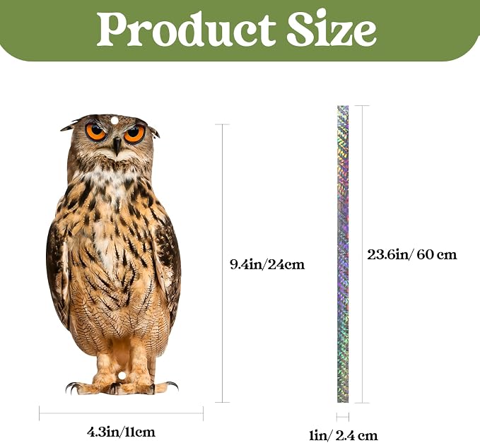2PCS Flat Fake Owl Plastic Owl to Scare Pigeon for Balcony Hanging Garden Owls with Reflective Tape to Keep Squirrel Woodpecker Away from House Window Outdoor Patio Yard Backyard Front Porch Decor