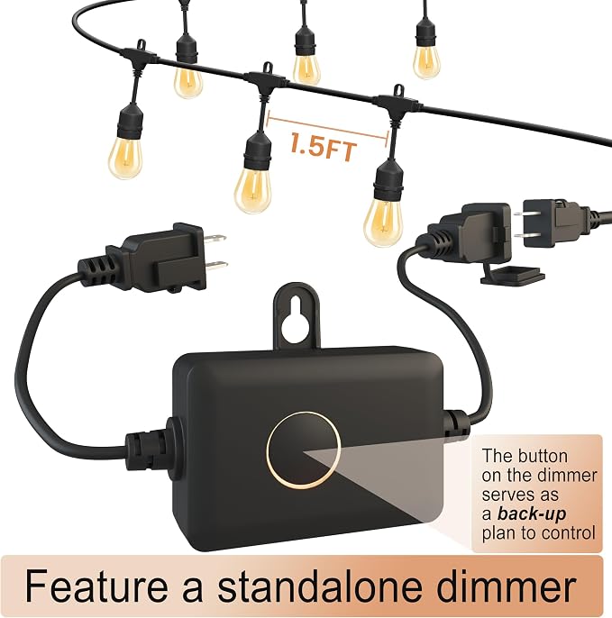 Outdoor String Lights 50FT 34 Bulbs(1.5 FT Apart) Remote lighting for Patio | Waterproof IP65 Connectable Outside Lights with Remote Timer&3 Modes for Commercial Backyard Bistro Garden Market Porch Yard