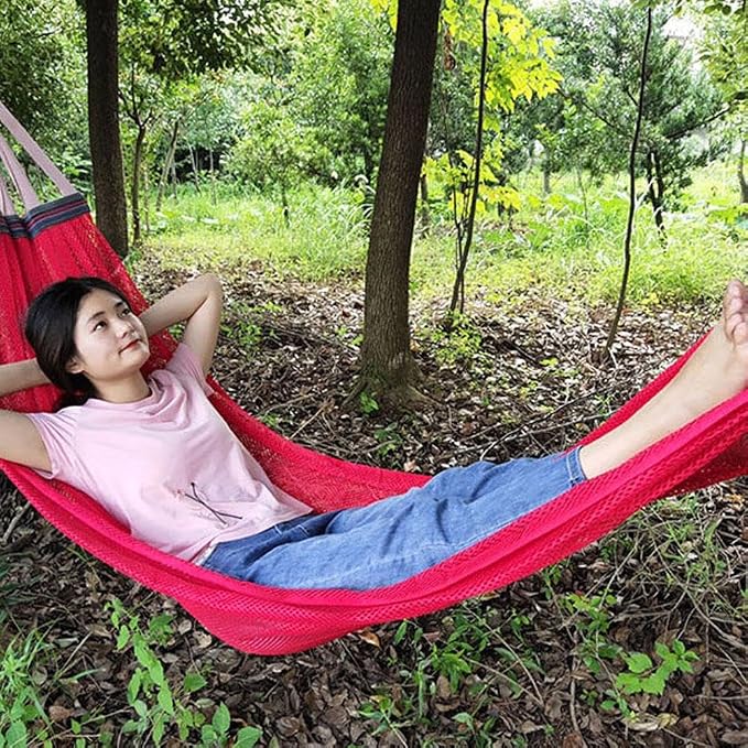 Outdoor Hammock, Load Bearing Camping Hammock, Super Soft and Breathable Nylon Mesh Hammock, with Portabl Carry Bag, Handwoven Mayan Family Hammock, for Outside Outdoor Patio Backyard (Blue)