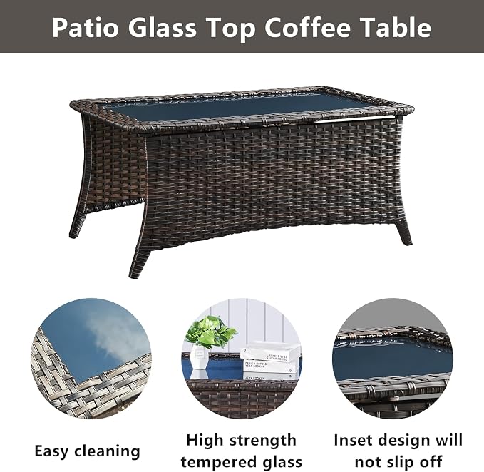 Belord Outdoor Furniture Wicker Conversation Sets - 7 Piece Patio Rattan Furniture Sets with Swivel Rocker Chairs Outdoor Sofa for Porch Deck Backyard Brown/Grey