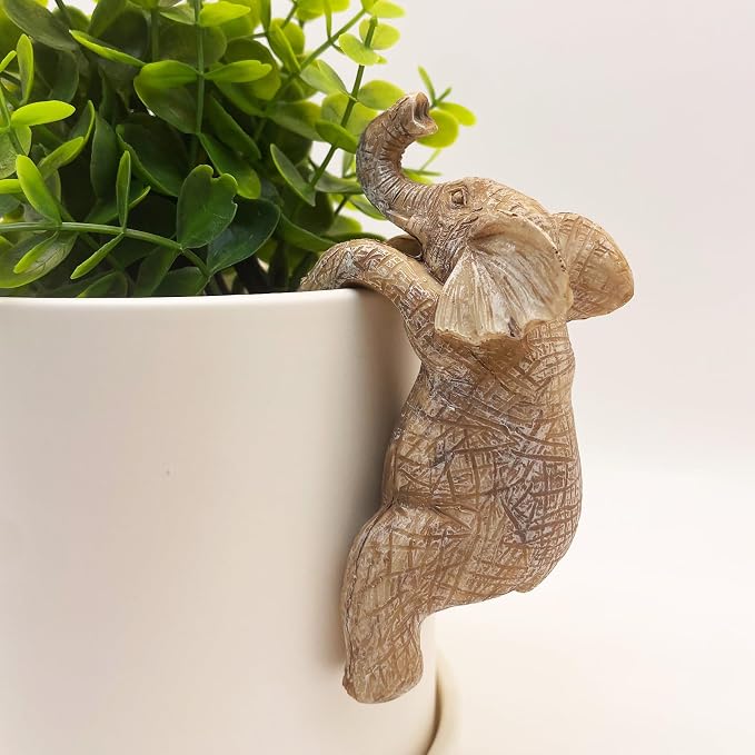 Cute Climbing Elephant Flower Pot Hugger Figurines Resin Hanging Elephant Statue Planter Pot Decorations for Home Garden Fence Balcony Patio Lawn Yard Ornaments