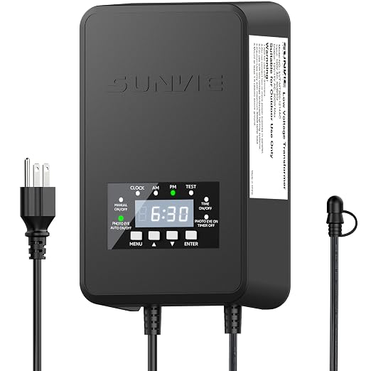 SUNVIE 120W Low Voltage Transformer Outdoor Landscape Lighting Transformer with Timer and Photocell Sensor Waterproof 120V to 12V/14V AC Low Voltage Landscape Transformer for Spotlight Pathway Lights | 120V to 12V/14V AC Landscape Lighting Transformer,...