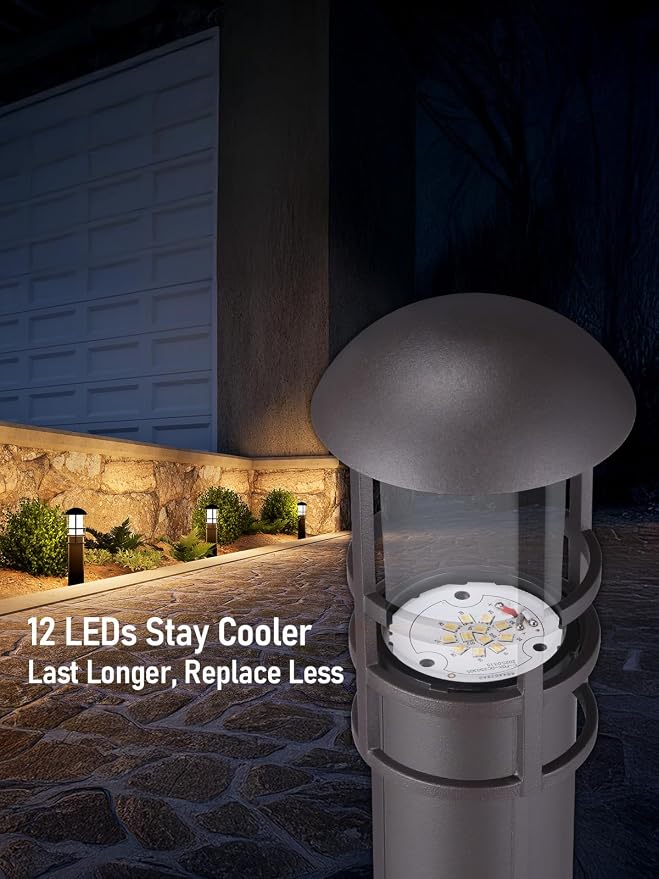 LEONLITE 6-Pack 5CCT Low Voltage Landscape Pathway Lights, 3W, CRI90 | 12-24V AC/DC, Aluminum, ETL, 1800K/2700K/3000K/4000K/5000K, Low Voltage LED Bollard Path Lights, for Walkway Yard Garden