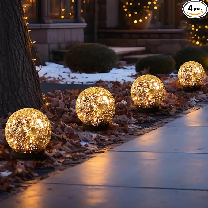 Solar Globe Lights Outdoor Waterproof-Solar Balls-Solar Garden Lights Orbs | Solar Globe Lights for Outside 6 Pack Cracked Glass Ball for Lawn Patio Yard Backyard Decorations