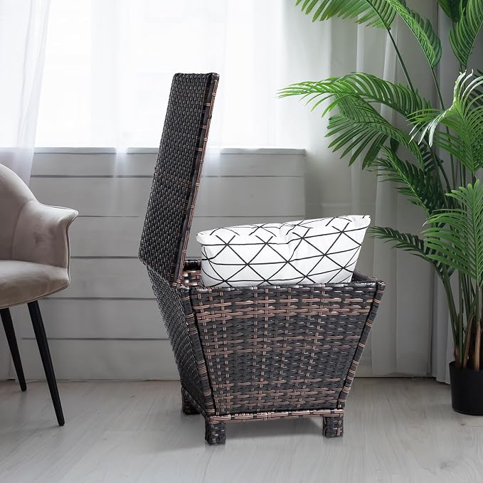 Outdoor Wicker Side Table with Storage Patio Rattan End Table, Small Storage Rattan Wicker Table, Resin Coffee Table, for Garden Porch Deck Living Room Backyard (Trapezoidal)