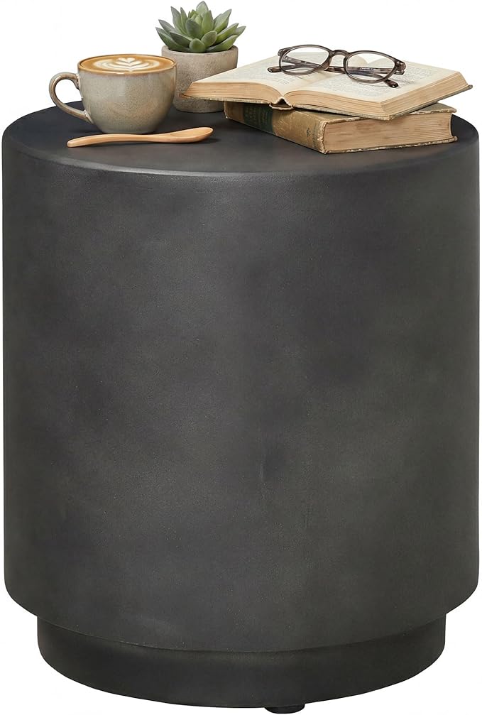 HOMCOM Outdoor Side Table, Round Small End Table with Concrete Finish for Indoor, Patio, Backyard, Pool, Porch, Garden, Lawn, Dark Gray
