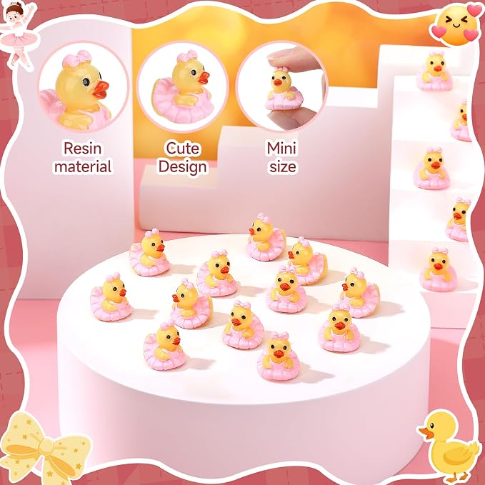 30 Pcs Ballet Ducks, Mini Ballet Resin Ducks Bulk, Fun Printed Toy Figures for Birthday Party Favors, Themed Decor, Kids Gift Collection (Pink Ballet Dancer)