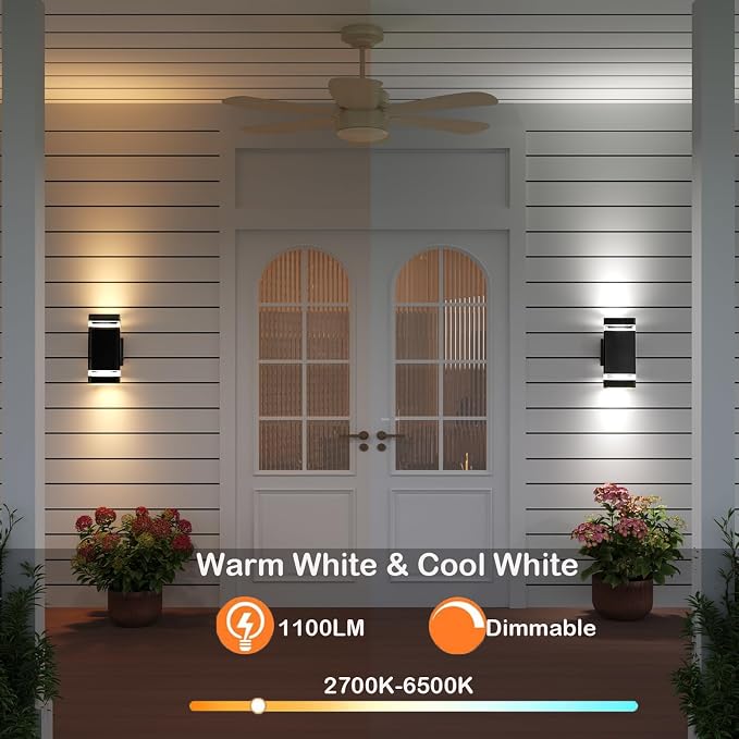 Up Down Outdoor Wall Lights Sconce, Remote Control RGB Color Changing LED Porch Lights Outdoor Wall Mounted, Black Exterior Lights for Garage, Balcony, Front Door - ETL Listed