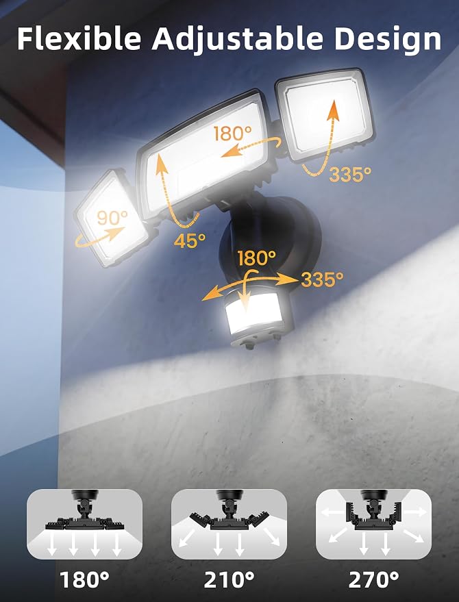 100W 11000LM Security Lights Outdoor with Remote Control, 6500K Daylight LED Flood Light, IP66 Waterproof, Dusk to Dawn, 3 Head Motion Detected for Garage, Yard