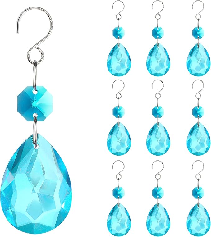 10 Pcs Lake Blue Crystal Bauhinia Suncatcher Prisms Chandelier Window Decor | Lake Blue Crystal Bauhinia Prisms Suncatcher Pendants 3 Inch Chandelier Hanging Sun Catcher for Window Garden Wedding Decor