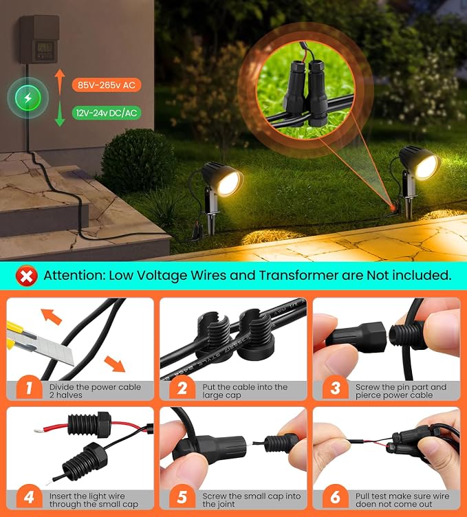 MEIKEE 7W 800lm Low Voltage Landscape Lighting, 12V 24V LED Landscape Lights, 2700K IP66 Waterproof Outdoor Spot Lights with Connectors for Garden Pathway Yard Decoration (8 Pack)