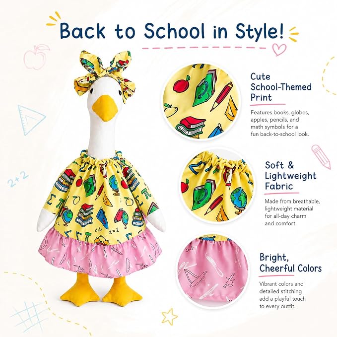 Back to School Porch Goose Outfit, 2Pcs/Set Yard Goose Clothes for 23" Statue Patio Lawn Garden School Classroom Decor