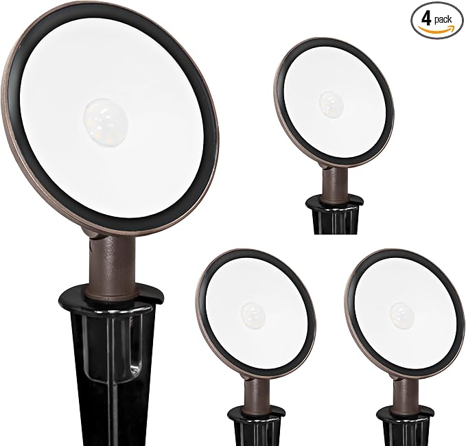 4-Pack Low Voltage LED Landscape Flood Light, 9-15V AC/DC Outdoor Wall Wash Lighting, 5W 450LM Waterproof Landscape Spotlight with Slot Spike, 3000K, Adjustable Knuckle Mount, Die-cast Aluminum