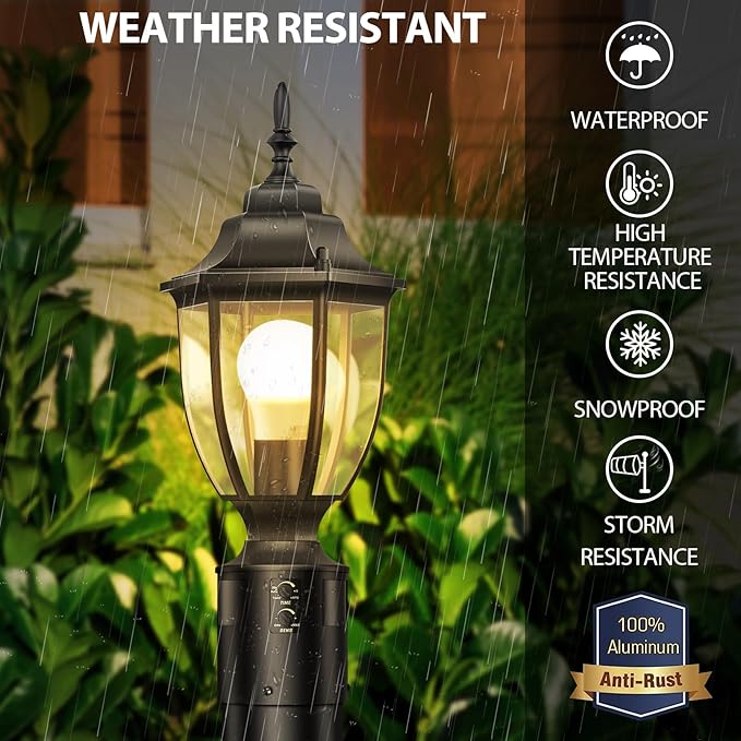 Lamomo 2 Pack Motion Sensor Outdoor Post Lights, Dusk to Dawn Lamp Post Light Fixture, Waterproof Aluminum Lamp Posts Outdoor Lighting Pole Lantern for Yard Patio Pathway Garden