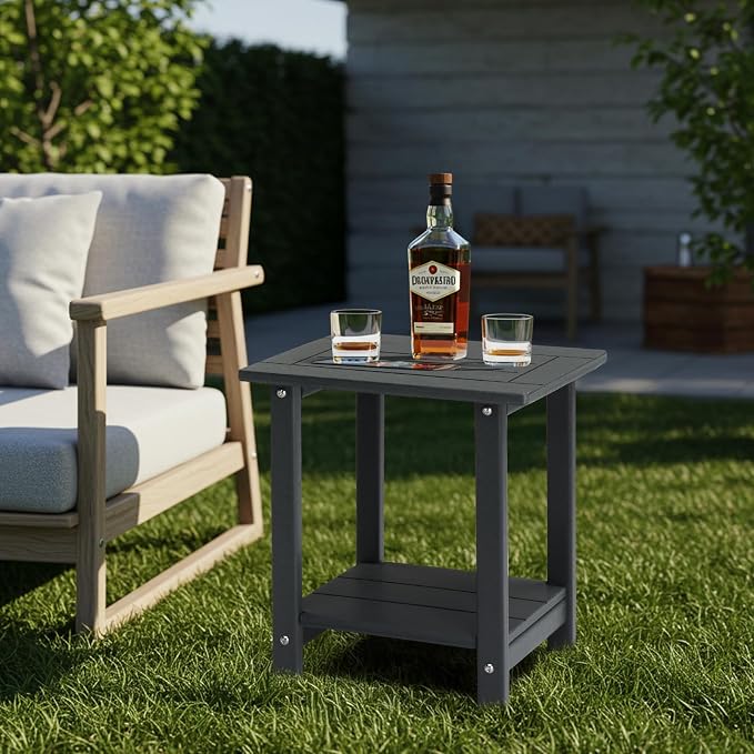HDPE Adirondack Weather Resistant Square Side Table for Patio, Backyard, Pool, Indoor, Beach Use, Easy Maintenance (Square, Grey 1)