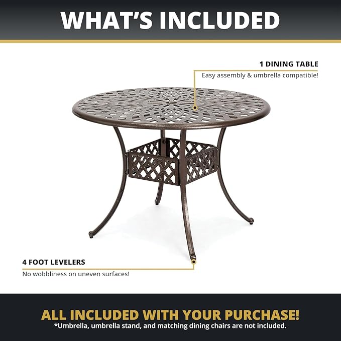 41-Inch Outdoor Dining Table, Cast Aluminum Patio Furniture, Round Table,Outdoor All-Weather Cast Aluminum Dining Furniture,Patio Furniture Patio Furniture Outdoor Table