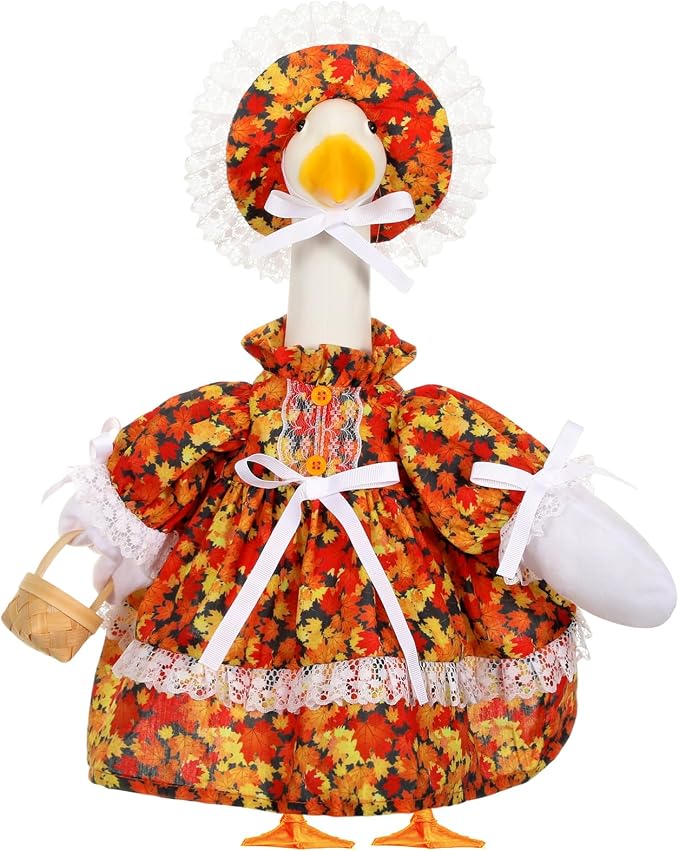 FuWeave Fall Porch Goose Outfit Maple Goose Costume Fancy Porch Geese Clothes with Wide Hat for 23" 17" Outdoor Patio
