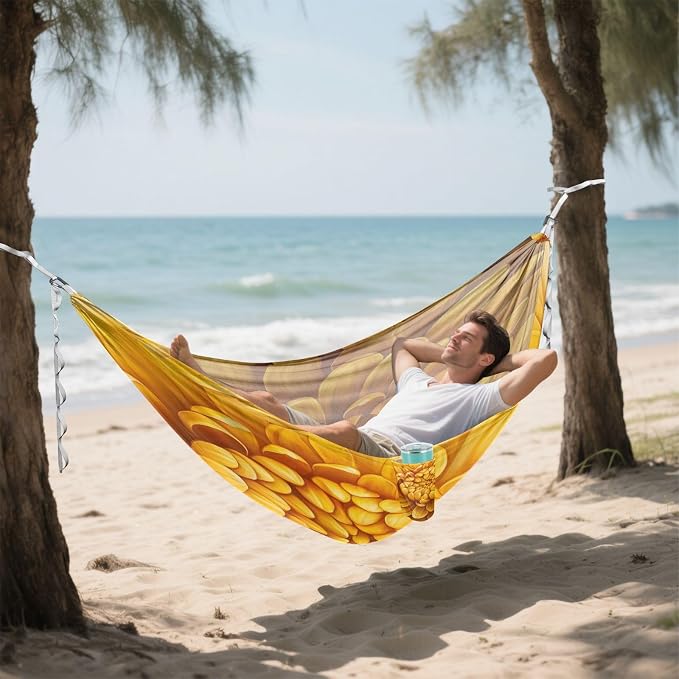 Chrysanthemum Flower Camping Hammock, Portable Lightweight Single Hammock with Tree Straps and Aluminum Carabiners, 114" x 54" Travel Hammock for Hiking Backpacking Beach
