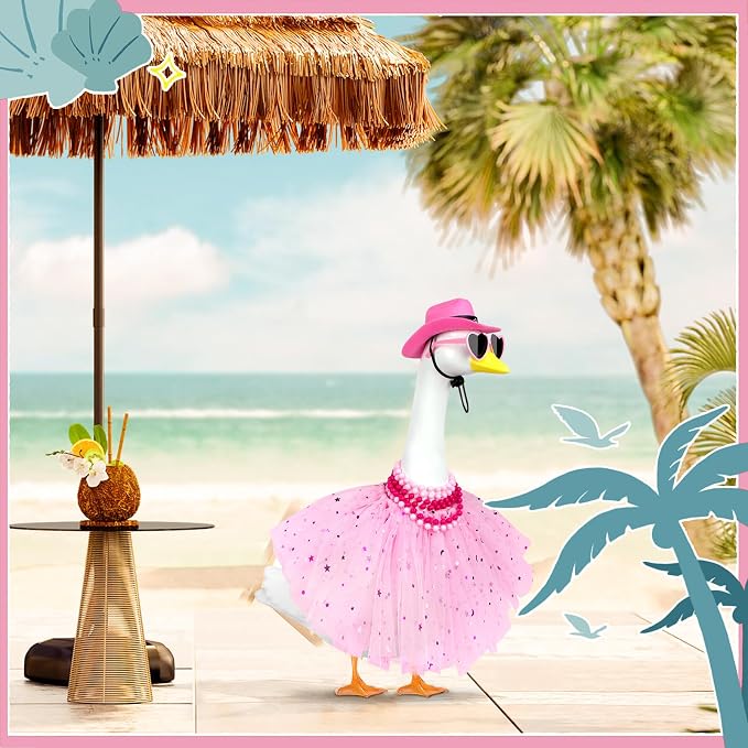 Princess Porch Goose Outfits, Summer Goose Clothes Fits 17-23 In Geese | Cute Goose Outfit Costume with Tutu Skirt for Outdoor Garden Lawn Art Decor(Pink)