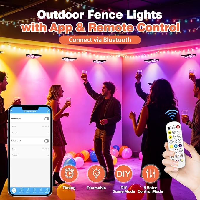Outdoor Fence Lights Plug in, 50FT RGBIC LED Fence Lights, App & Remote Control, 100 Scene Modes, IP67 Waterproof Outdoor Lights for Backyard, Patio, Deck - Brighter Than Solar Lights
