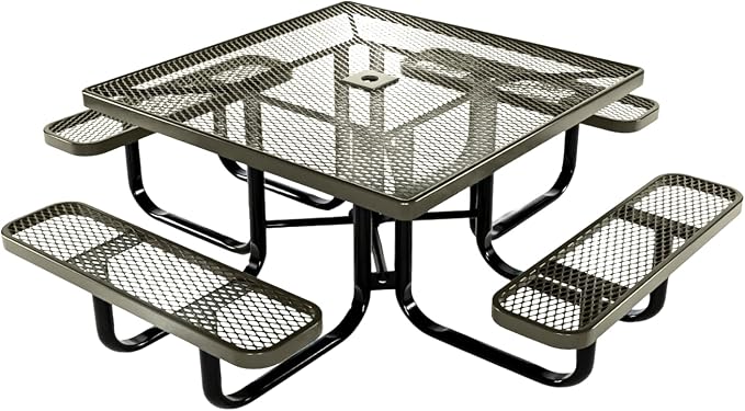 COATEDOUTDOORFURNITURE Heavy-Duty Portable Outdoor Kids Table with Umbrella Hole, Expanded Metal Kids Picnic Table, Commercial-Grade, Made in America (46 in, Square, Childrens, Textured Gold Vein)