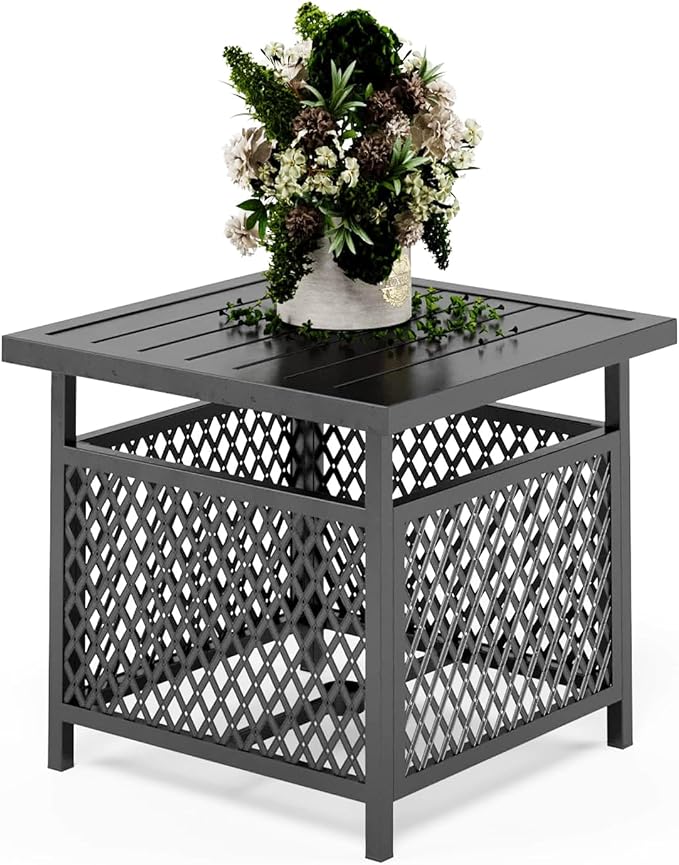 PHI VILLA Outdoor Patio Umbrella Side Table Base Stand with 1.57" Umbrella Hole for Garden,Pool Deck - Black
