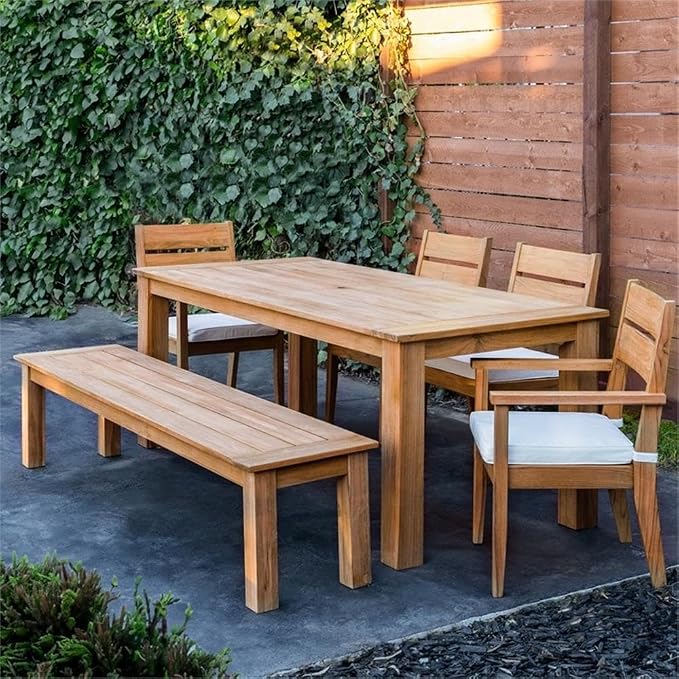 Linon Barlow Teak Outdoor Dining Table 80" Long Seats Up to 8 in Natural Finish