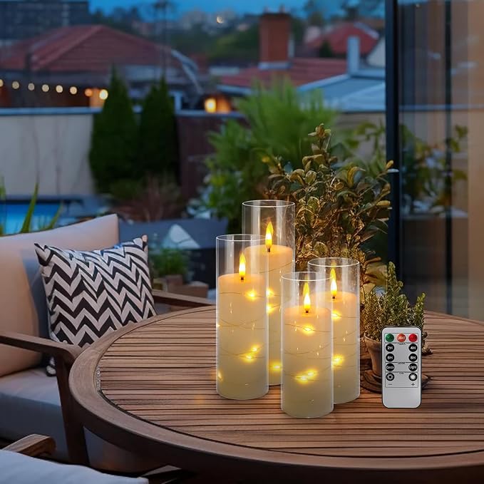YOROXRG Flickering Flameless Candles Battery Operated with Remote,Led Pillar Candles with Realistic Moving Wick Candles for Halloween,Christmas,Home Decor Pack of 12 (D2.2 xH 5" 6" 7")(White)