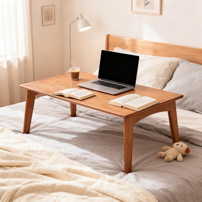JIKUGO Bamboo Folding Coffee Table, No Assembly Required, Japanese Floor Table for Bedroom Living Room, Walnut, 23.6 x 15.7 x 9.8 Inches
