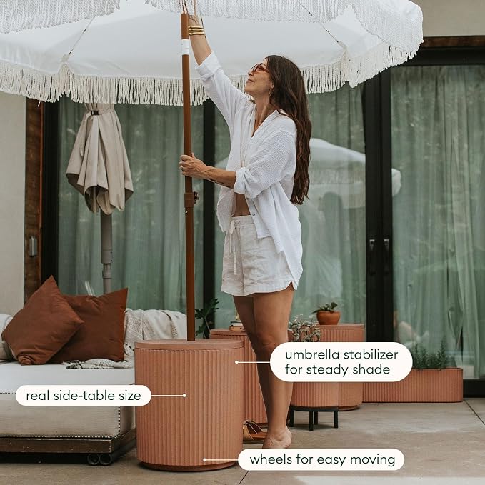 Veradek Umbrella Side Table - Outdoor Patio Table with Umbrella Hole for Porch/Patio | Durable Plastic-Stone Composite Material & Easy Assembly | Modern Coffee, Picnic or Poolside Table