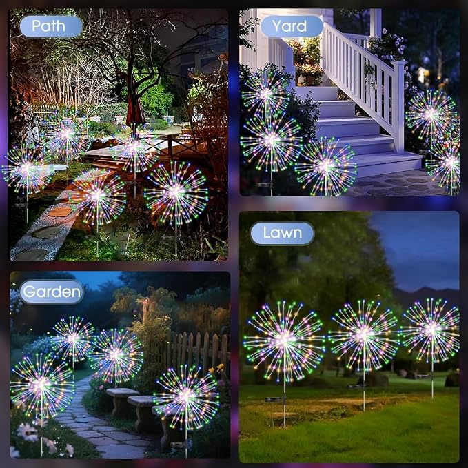 HPUFKOT Solar Garden Lights Outdoor,Waterproof Garden, 2PC 200 LED Twinkling Firework Lights Decorative with 8 Modes,Decor for Yard Patio Pathway Lawn for Yard Outside Fairy Decorative