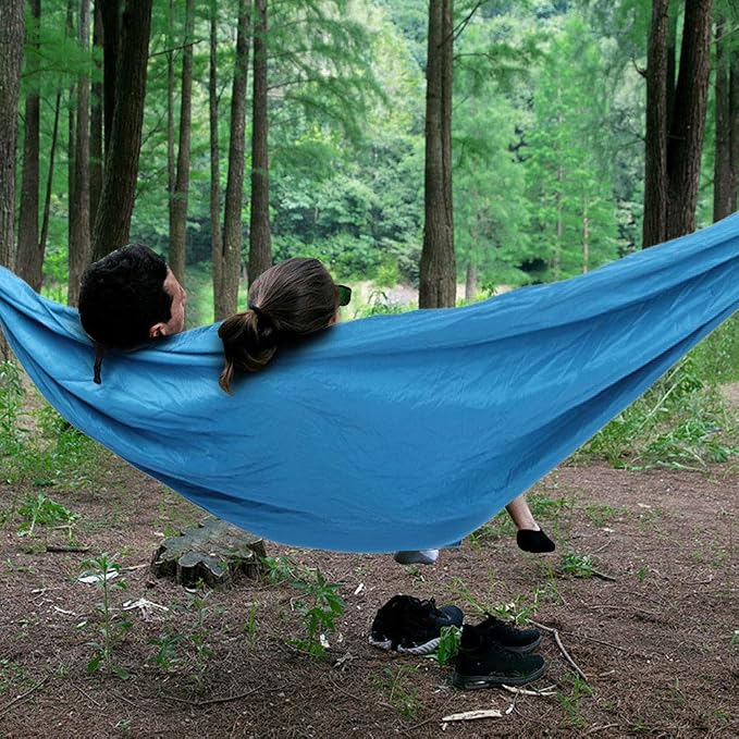 Breathable Hanging Chair Bed, 260x140cm Dual Use Portable Hammock Swing, Garden Hammock with Steel Buckle for Camping Courtyard Corridor Outdoor (Peacock Blue)