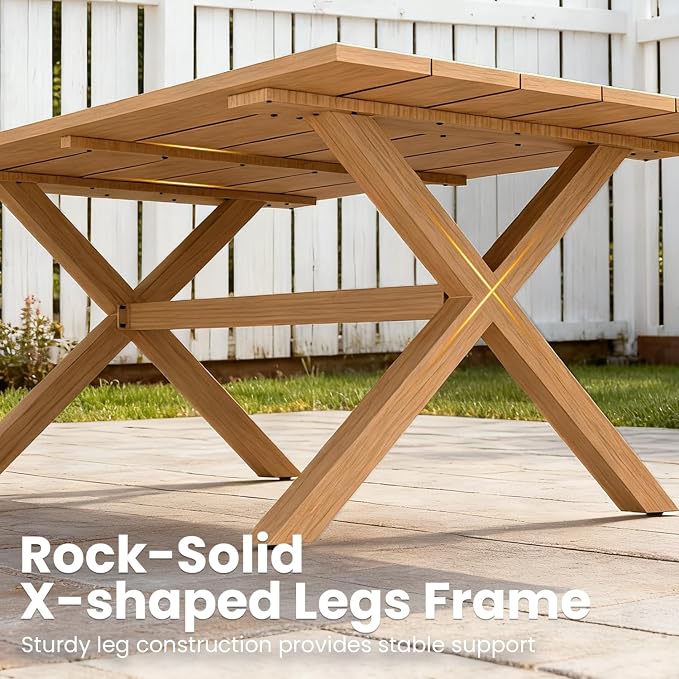 80" x 38" Outdoor Dining Table, Rectangle Patio Table with Slatted Tabletop for Backyard, Garden, Deck, Poolside