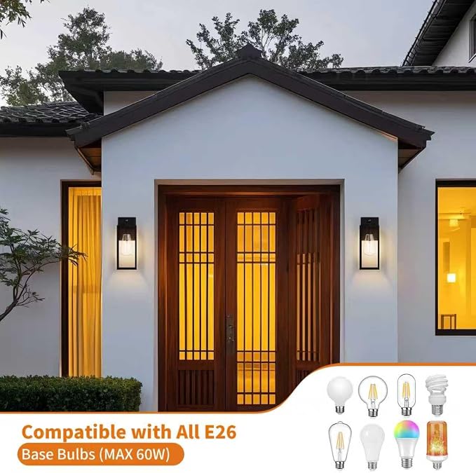 15'' Black Dusk to Dawn Outdoor Front Porch Lights for Outside, Large Exterior Lighting Fixtures Wall Mount for House, Wall Sconce Lamp, Waterproof Lantern Coach Lights for Garage, Entryway,Yard