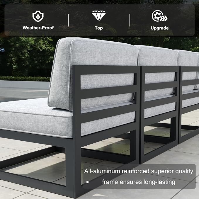 7 Pieces Aluminum Patio Furniture Set with Coffee Table, Metal Outdoor Conversation Sofa Set with Seating Cushions