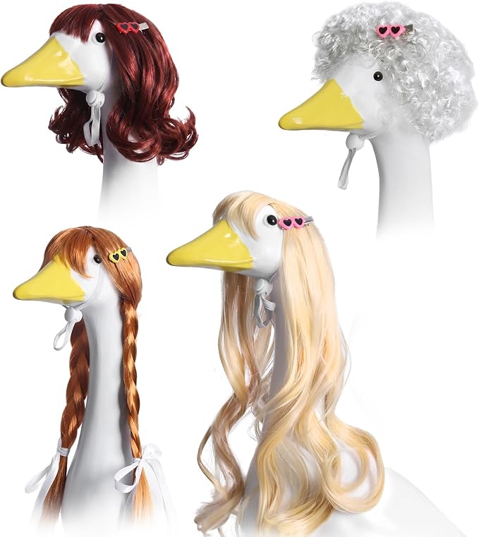 4Pcs Porch Goose Wigs Set Porch Goose Outfits Accessories for Outdoor Statue Accessories Garden Patio Yard Goosey Decoration (4PCS Wigs)